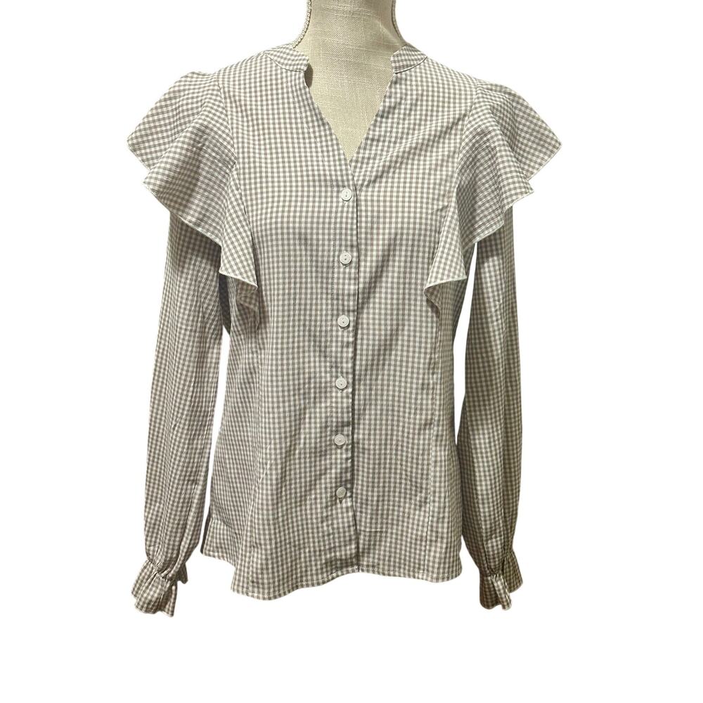 Apple Boulevard Ruffle Button-Up Top Size Large